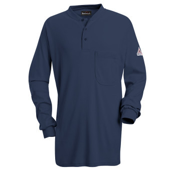 Bulwark SEL2 Navy 7.25 oz. Long Sleeve Tagless Henley Shirt